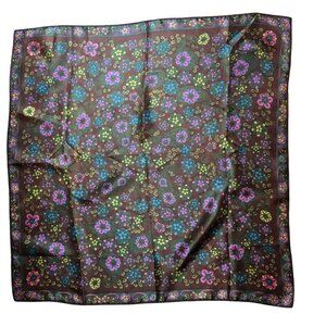 Vintage Scarf Retro Boho Style Color Floral Large Brown u